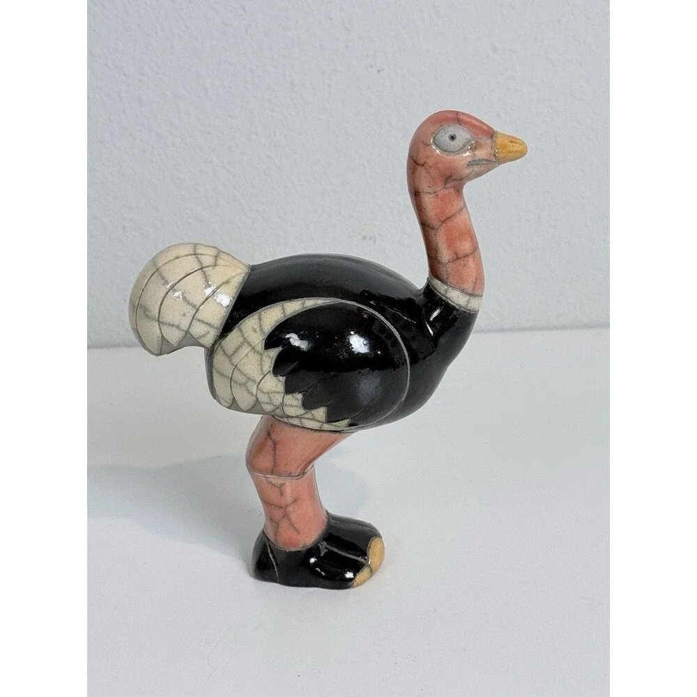 Raku Art Pottery Figurine Ostrich Signed Handcrafted South Africa